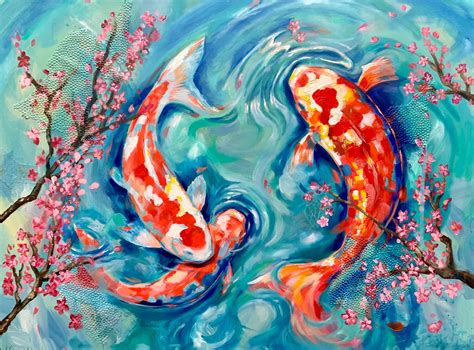koi fish pond painting|Koi fish pond painting .